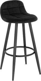 Tabouret De Bar Moderne.chaise De Cuisine Haute En Velours Et Métal.hauteur D'assise 70 cm.noir