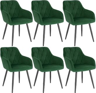 6x Chaise Salle À Manger-chaise De Cuisine En Velours-assis Rembourré Et Pieds En Métal-vert Foncé