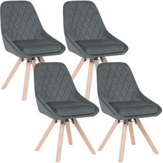 4x Chaises De Salle À Manger-chaise De Cuisine En Velours-pieds En Bois Massif-gris Foncé