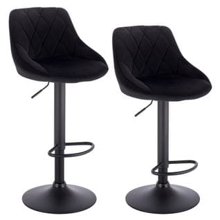 2x Tabourets De Bar-Siège Bien Rembourré En Velours-Chaises De Bar-Hauteur Réglable-Noir