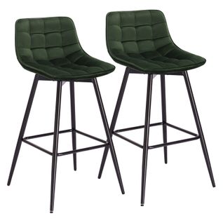 Lot De 2 Tabourets De Bar En Velours-Chaises De Bar Avec Repose-pieds-Pieds En Métal-Vert Foncé