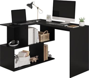 Bureau Table De Travail PC Table D'ordinateur Avec Étagères 120x100x77cm Noir