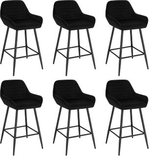 Design Chaise Haute Pour Bar. Tabourets De Bar En Velours Lot De 6. Cadre En Métal. Noir