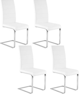 Lot De 4 Chaise Salle À Manger. Chaise Cantilever En Similicuir. Doux Et Confortable. Blanc