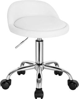 Tabouret De Bureau A Roulettes En Similicuir Blanc