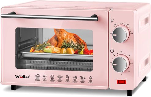 Mini Four 10l-Petit Four 650w-100-230℃-Minuterie 0-60 Min Avec Plaque De Cuisson-Grille-Rose