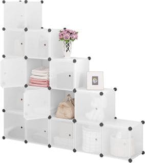 Armoire De Rangement Modulable.étagère Rangement Plastique.meuble Cube Avec Portes.15 Casiers.blanc
