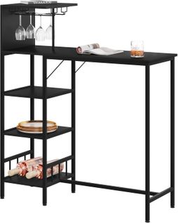 Table De Bar.console Industrielle Avec Rangement à 4 Niveaux Et 2 Porte-verres.cadre En Acier.noir