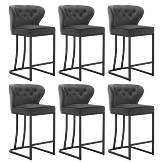 Lot De 6 Tabourets De Bar En Velours-Chaise Ergonomique Pour Cuisine/Salon-Pieds En Métal-Gris Foncé