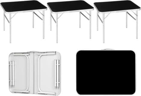 Lot De 3 Table De Camping Pliable En Aluminium+mdf,table De Jardin Exterieur,hauteur Réglable,noir
