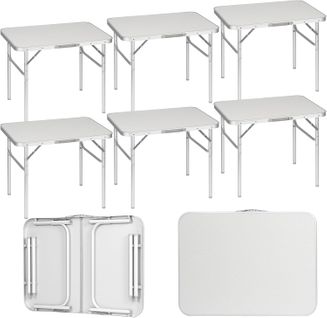 Lot De 6 Table De Camping Pliable En Aluminium+mdf,table De Jardin Exterieur,hauteur Réglable,blanc