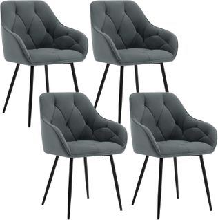 Lot De 4 Chaises De Salle à Manger.chaise Cuisine En Velours Rembourrée.pieds En Métal.gris Foncé