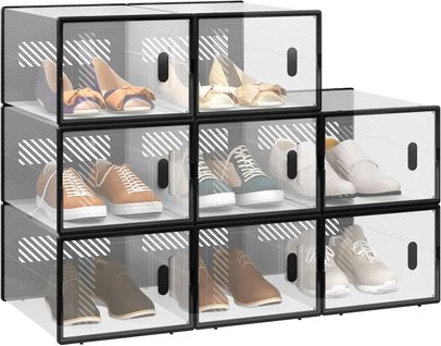 8 X Boîtes à Chaussure,meuble Chaussures En Plastique,empilable,avec Couvercle Frontal,transparente