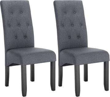 Lot De 2 Chaises De Salle À Manger En Lin,pieds En Bois Massif,47x42x107cm,gris Foncé