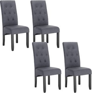 Lot De 4 Chaises De Salle À Manger En Lin,pieds En Bois Massif,47x42x107cm,gris Foncé