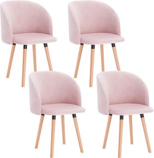 4x Chaise De Salle à Manger,chaise De Cuisine Rembourrée Assise En Velours,rose