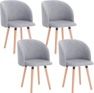 4x Chaises De Salle à Manger,chaise De Cuisine Rembourrée En Velours,pieds En Bois Massif,gris