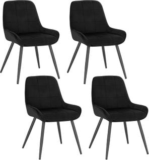 Lot De 4 Chaises De Salle À Manger,Chaises Relaxantes En Velours Ergonomiques Avec Dossier,Noir