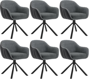 Lot De 6 Chaises Salle à Manger Pivotante à 360°en Chenille.chaise De Cuisine.gris Foncé