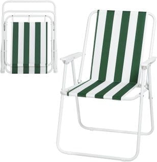 Chaise De Camping Pliante,chaise Pliable Légère,chaise De Pêche Avec Accoudoirs,blanc+vert