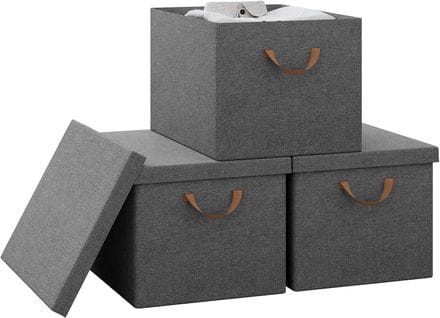 Lot De 3 Boîte De Rangement En Tissu Non Tissé,coffre De Rangement Avec Couvercle,48x36x30cm,gris