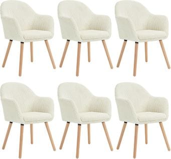 Lot De 6 Chaise De Salle à Manger Rembourrée En Velours Côtelé,chaise Cuisine,pieds En Bois,beige