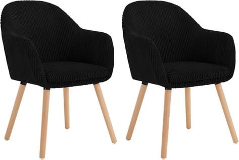 Lot De 2 Chaise De Salle à Manger Rembourrée En Velours Côtelé,chaise Cuisine,pieds En Bois,noir