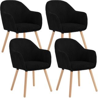 Lot De 4 Chaise De Salle à Manger Rembourrée En Velours Côtelé,chaise Cuisine,pieds En Bois,noir