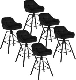 Lot De 6 Tabouret Bar En Velours,chaise De Bar Avec Dossier+repose-pieds,pivotant à 360°,noir