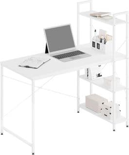 Table De Bureau Avec Rangement En Bois D'ingénierie Et Métal.bureau D'ordinateur.120x64x120cm.blanc