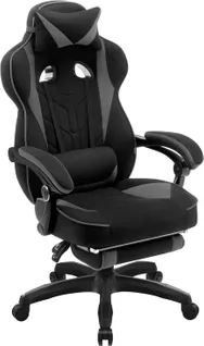 Chaise Gaming En Tissu,fauteuil Gamer Avec Coussin Lombaire,repose-pieds,hauteur Réglable,gris