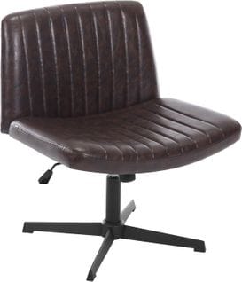 Chaise De Bureau Pivotante,sans Roulettes, En Simili,hauteur Réglable,marron Foncé