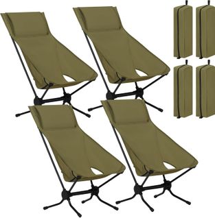 4xchaise Pliante Camping,chaise De Plage,siège De Pêche,avec Dossier Haut,sac De Transport,vert