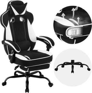 Fauteuil Gamer Pivotante,hauteur Réglable,chaise Bureau Avec Réssorts,en Tissu Leathaire,noir+blanc