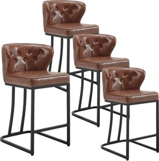 Lot De 4 Tabourets Bar Rembourré,chaise Cuisine En Faux Cuir Ciré,avec Dossier+repose-pieds,marron