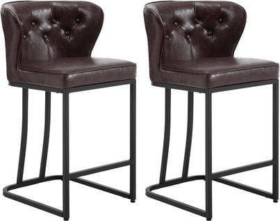 Lot De 2 Tabourets Bar,chaise Cuisine En Faux Cuir Ciré,avec Dossier+repose-pieds,marron Foncé