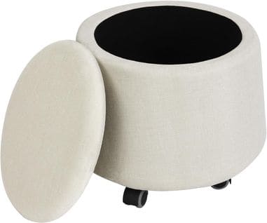 Pouf Rangement Rond,tabouret Rangement Rembourré,avec Roulettes,avec Couvercle Amovible,en Lincrème