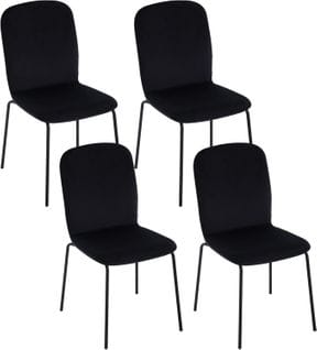 4 x chaise Salle à Manger Empilable, chaise Cuisine Velours, avec Dossier, pieds En Métal, noir