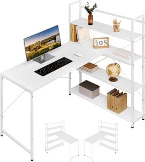 Bureau En L Avec Étagère De Rangement,bureau D'ordinateur Avec 4 Étagères,120x80x128,5cm,blanc