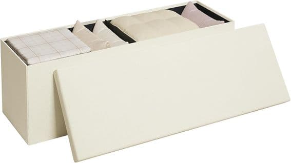 Banc De Rangement Pliable 117l,banquette Rembourrée Avec Couvercle,110x37,5x37,5cm,en Lin,crème