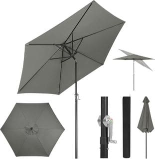 Parasol De Jardin,240cm,parasol Inclinable Avec Manivelle,hexagonal,tissu Anti-uv 180g/m²gris Foncé