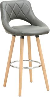 Tabouret De Bar En Cuir Synthétique Et Bois Massif Avec Dossier Et Repose-pieds 43x43x91cm Gris