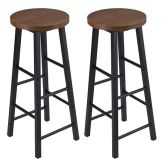 Lot De 2 Tabourets De Bar,tabouret De Cuisine En Acier+ Mdf,hêtre Foncé