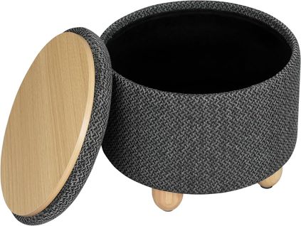 Pouf De Rangement,tabouret Rembourré Avec Couvercle,pouf Avec Pieds En Pin,ø39x33cm,gris Foncé