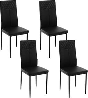 4x Chaise Salle à Manger Rembourré En Simili Cuir,chaise De Cuisine,avec Pieds En Métal,noir