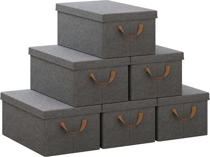 Lot De 6 Boîte De Rangement Avec Couvercle,coffre De Rangement En Tissu Non Tissé,48x29x20cm,gris