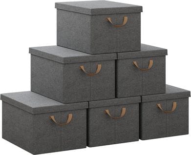 Lot De 6 Boîte De Rangement Avec Couvercle,coffre De Rangement En Tissu Non Tissé,43x33x26cm,gris