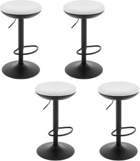 4 X Tabourets Bar Rond,chaises De Bar Rembourré,hauteur Réglable,pivotant,en Tissu Élastique,blanc