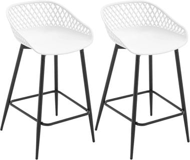 Lot De 2 Tabourets De Bar Haut,tabourets Extérieur Jardin Avec Siège Plastique,pieds En Métal,blanc