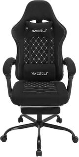 Chaise Gaming Massante,fauteuil Gamer,avec Soutien Lombaire Massant,tissu Technique,noir+blanc